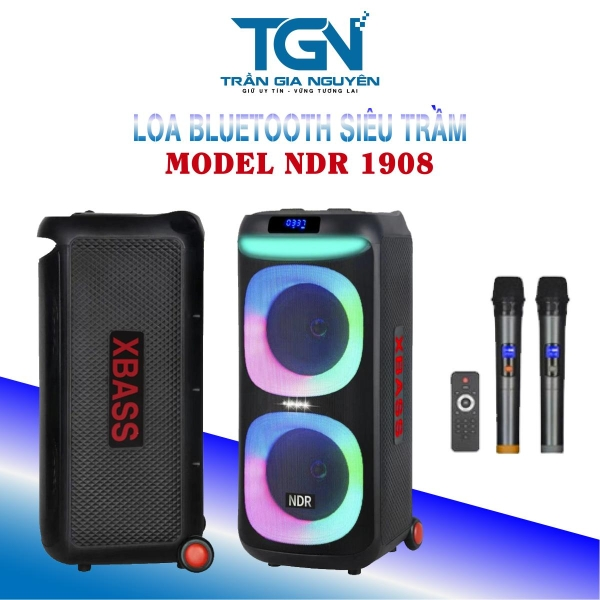 Loa Bluetooth NDR 1908 tích hợp dải đèn LED nổi bật cùng công suất cực khủng