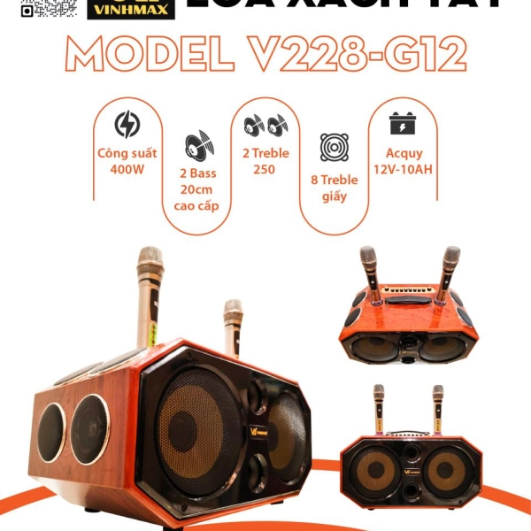 LOA KARAOKE XÁCH TAY 12 ĐƯỜNG TIẾNG THƯƠNG HIỆU VINHMAX MODEL V228-G12