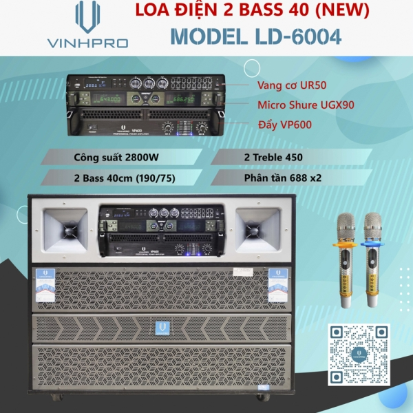 Loa điện 2 bass 40 LD 6004 3 đường tiếng với công suất cực lớn lên đến 2800W
