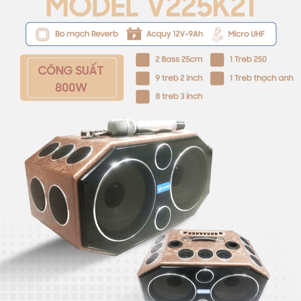Loa xách tay Vinhpro V-225 K21 - Loa karaoke 2 bass 25 - 21 đường tiếng [BH 12 tháng]