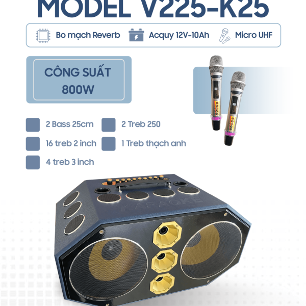 Loa xách tay VinhPro V-225 K25 - Loa karaoke 2 bass 25 - 25 đường tiếng [BH 12 tháng]